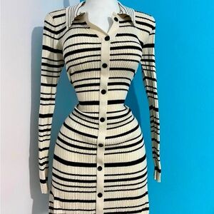 Black and White Striped Bodycon Mini Dress